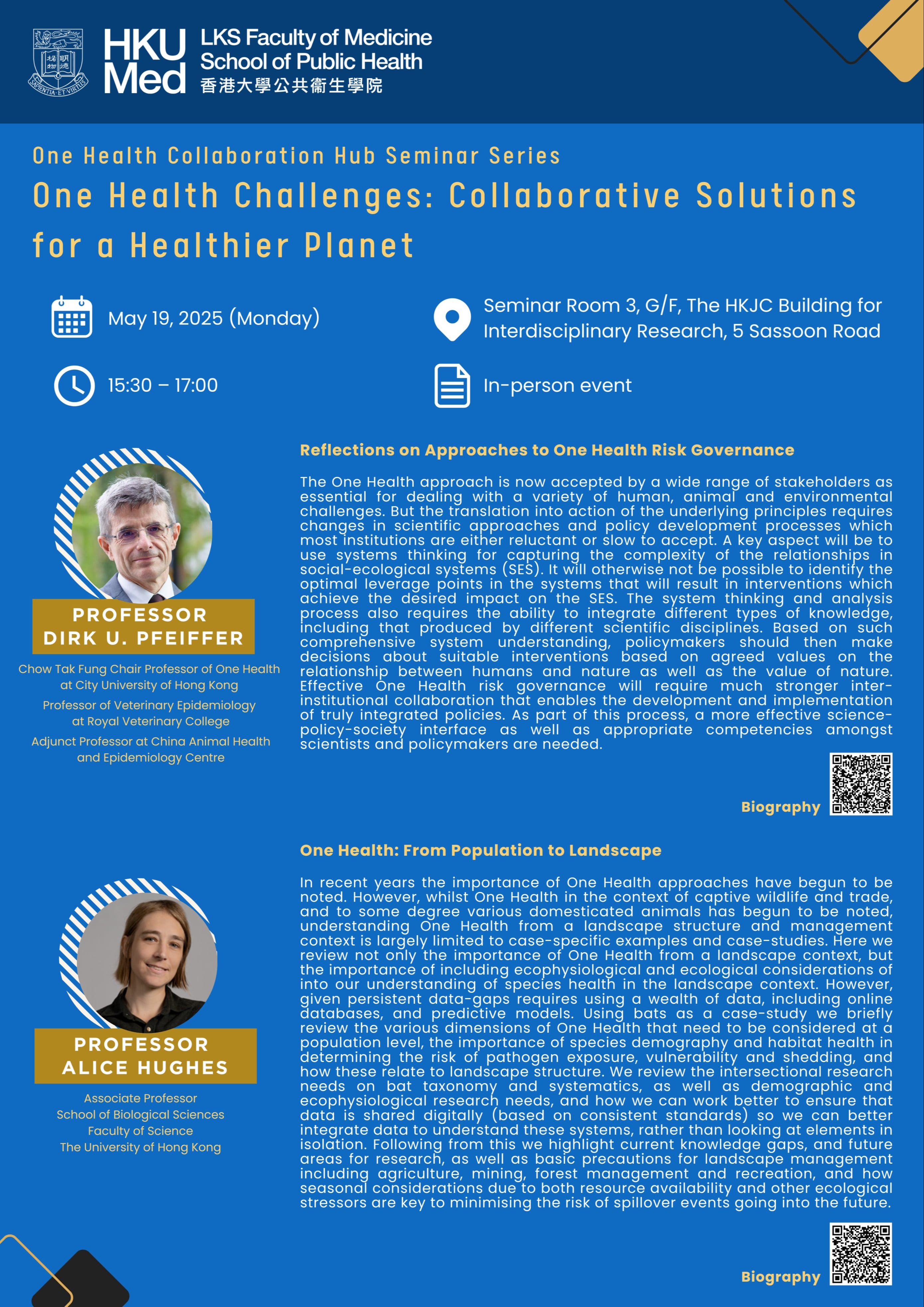 Inaugural seminar One Health Challenges: Collaborative Solutions for a Healthier Planet